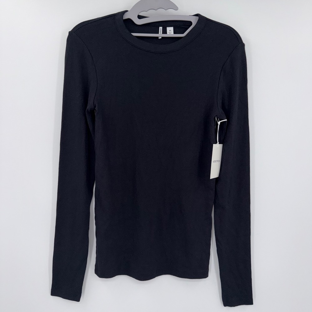 Nordstrom Pima Cotton Blend Ribbed Long Sleeve Tee Black XS NC452946MI